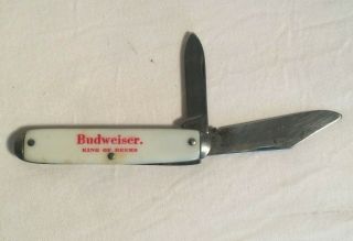 Vintage 2 Folding Blade Budweiser Advertising Pocket Knife 2.  5 " Blade