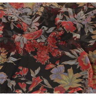 Sanskriti Vintage Black Saree Pure Chiffon Silk Printed Sari Decor Craft Fabric 7