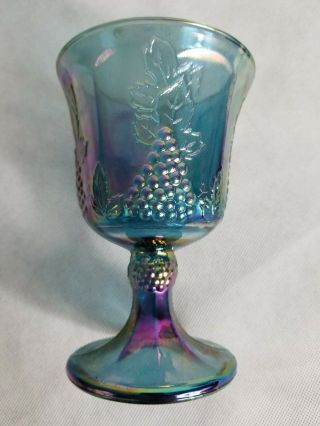 Vintage Carnival Goblets Set Of 4 Indiana Iridescent Blue Harvest Grape 7 Oz