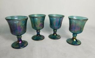 Vintage Carnival Goblets Set of 4 Indiana Iridescent Blue Harvest Grape 7 oz 2