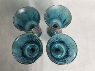 Vintage Carnival Goblets Set of 4 Indiana Iridescent Blue Harvest Grape 7 oz 3