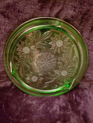 Vintage Green Depression Glass Jeannette Sunflower 3 Footed Cake Plate 10 "