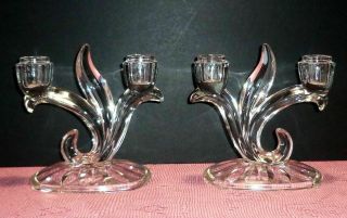 Vintage Indiana Glass Willow Oleander Double Crystal Candle Holders - Matching Pai