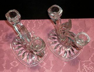 Vintage Indiana Glass Willow Oleander Double Crystal Candle Holders - Matching Pai 2