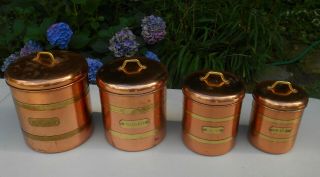 Vintage Copper Brass Kitchen Canisters Set Of 4 Flour Coffee Tea Sugar Nesting