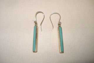 Vintage Sterling Silver Bezel Set Square Turquoise French Hook Earrings.  925