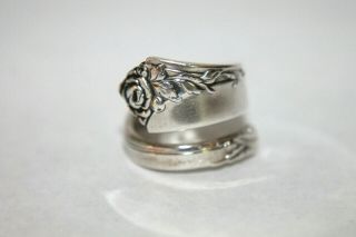 Vintage Heirloom Damask Rose Sterling Silver Bypass Spoon Ring Sz 6.  25
