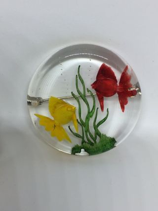 Vintage Lucite Fish Brooch Pin And Earring Set 3
