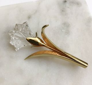Lovely Vintage Swarovski Swan Mark Crystal Long Stem Rose Brooch Pin