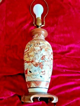 Vintage Asian Cloisonne Lamp With Wood Base And Brass Finial