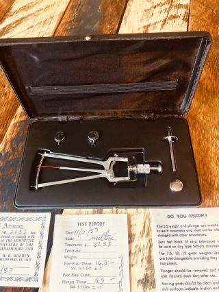 Vintage Miltex Jewel Type Schiotz Tonometer W/ Case & Paperwork