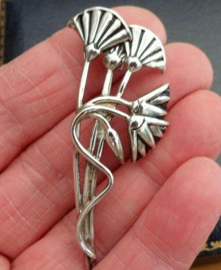 Vintage Jewellery Art Deco Silver 925 Enamel Stylised Flower Brooch Pin