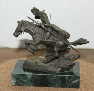 Vtg Small Remington " Cheyenne Indian On Horseback " Bronze Sculpture