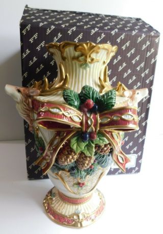 Vintage Fitz Floyd Florentine Large Vase Deer Stag Heads W/box 11 "