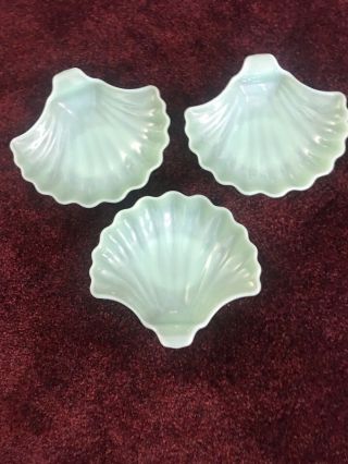 3 Vintage Fire King Jadeite Glass Sea Shell Candy/soap / Nut Dishes