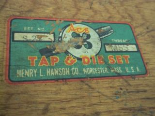 Vintage Henry L.  Hanson Ace Tap & Die Set In Wooden Box Mss Thread S - 21 W Chart