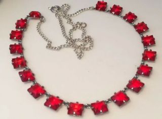 Vintage Jewellery Gorgeous Ruby Red Glass Baguette Necklace