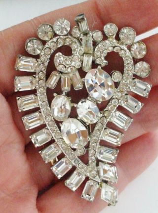 High End Vintage Clear Rhinestone Pin Brooch W/oval Baguette Diamond Shape Round