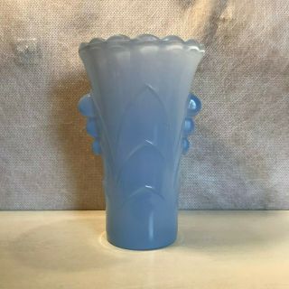 Vintage Fired On Fire King Scalloped Art Deco Vase - Light Blue Glass Fireking