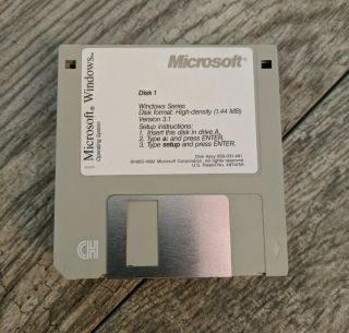 Microsoft Windows 3.  1 Floppy 3.  5 3 1/2 Disk Vintage Retro & Ibm Pc Dos7