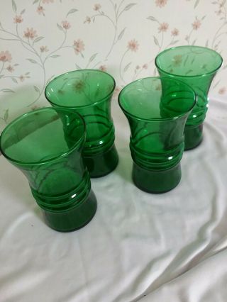 Vintage Drinking Glasses Set Of 4 Ribbed Green Glasses