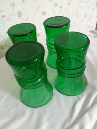 Vintage Drinking Glasses Set Of 4 Ribbed Green Glasses 3