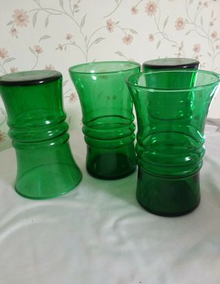 Vintage Drinking Glasses Set Of 4 Ribbed Green Glasses 5