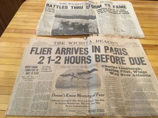 Vintage 1927 Charles Lindbergh Transatlantic Flight & Paris Newspaper Articles
