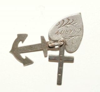 Vintage Faith Hope Charity Sterling Silver Bracelet Charm Older 1.  9g