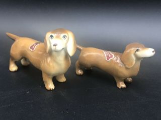 Vintage Miniature Dachshund Dog Family Figurines Ceramic Bone China Japan