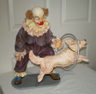 Vtg Jun Asilo 16 " Tall Circus Clown Playing With A Dog Puppy Signed