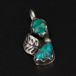 VTG Sterling Silver - NAVAJO Turquoise Stone Cluster Feather Pendant - 1g 2
