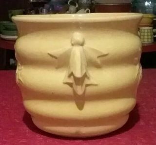 McCoy Vintage Large Yellow Ribbed Flower Embossed Planter Pot Jardiniere 2