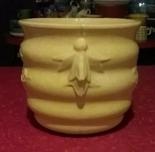 McCoy Vintage Large Yellow Ribbed Flower Embossed Planter Pot Jardiniere 4