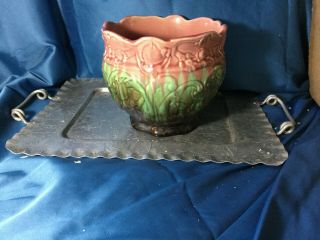 Vtg Art Nouveau Weller Floral Majolica Art Pottery Jardiniere 8 " Marked Damage