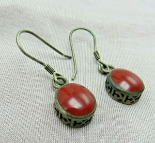 Vintage Sterling Silver Pierced Earrings Red Jasper Hooks Southwest Jewelry 723k