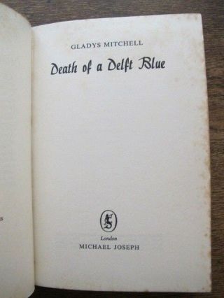 Death of a Delft Blue - Gladys Mitchell - Vintage Thriller 1964 1st Ed Hc/Dj 2