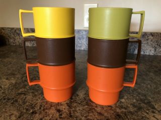 Vintage Tupperware Stackable Mugs Set Of 6 Harvest Color Coffee Cups 1312
