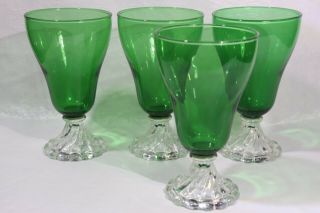 4 Vintage Anchor Hocking Burple 6 " Forest Green Water Tumbler Footed Goblets