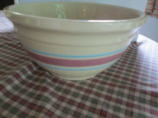 Vintage Mccoy Pottery Ovenware Pink And Blue Stripe Batter Bowl 10 Mixing Large