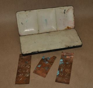 Vtg.  G.  Rowney and Co.  No.  22 Watercolor Palette Travel Tin Box Copper Stencils 2