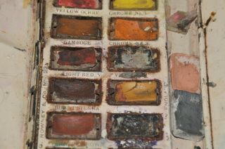 Vtg.  G.  Rowney and Co.  No.  22 Watercolor Palette Travel Tin Box Copper Stencils 5