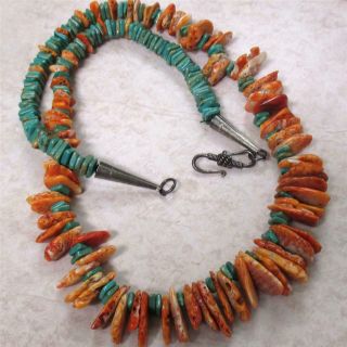Handmade,  Vintage,  Natural Turquoise And Spiny Oyster Shell Necklace