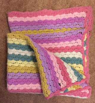 Vintage Handmade Crochet Afghan Throw Blanket Rainbow
