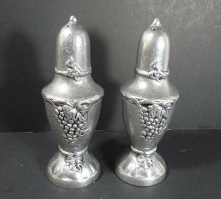 Vintage Pewter Salt & Pepper Shakers With Grapes Design 5 " Tall - Euc