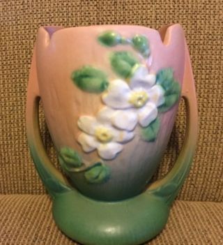 Vintage Roseville Pottery " White Rose " Pink Vase 7 1/4 " 983 - 7