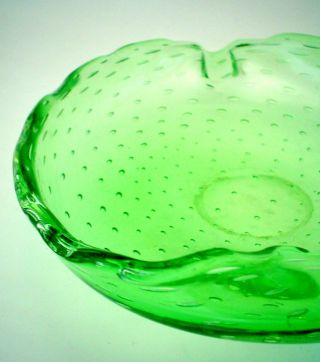 Vintage Murano Art Glass Candy Dish Green with Controlled Bubbles 3