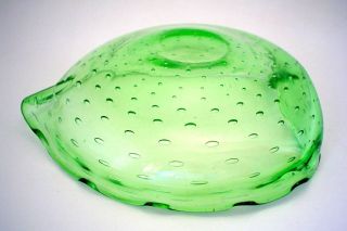 Vintage Murano Art Glass Candy Dish Green with Controlled Bubbles 5