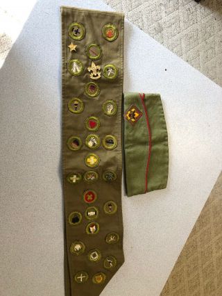 Vintage Boy Scout Sash W 27 Merit Badges Other Badges Pins Oa Sash