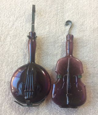 Vintage Deep Purple Banjo And Violin Bottles With Hangers